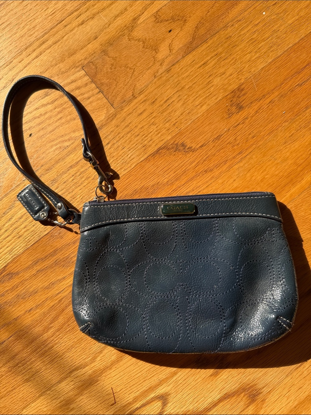Vintage Coach Navy Leather Signature Wristlet with Wrist Strap